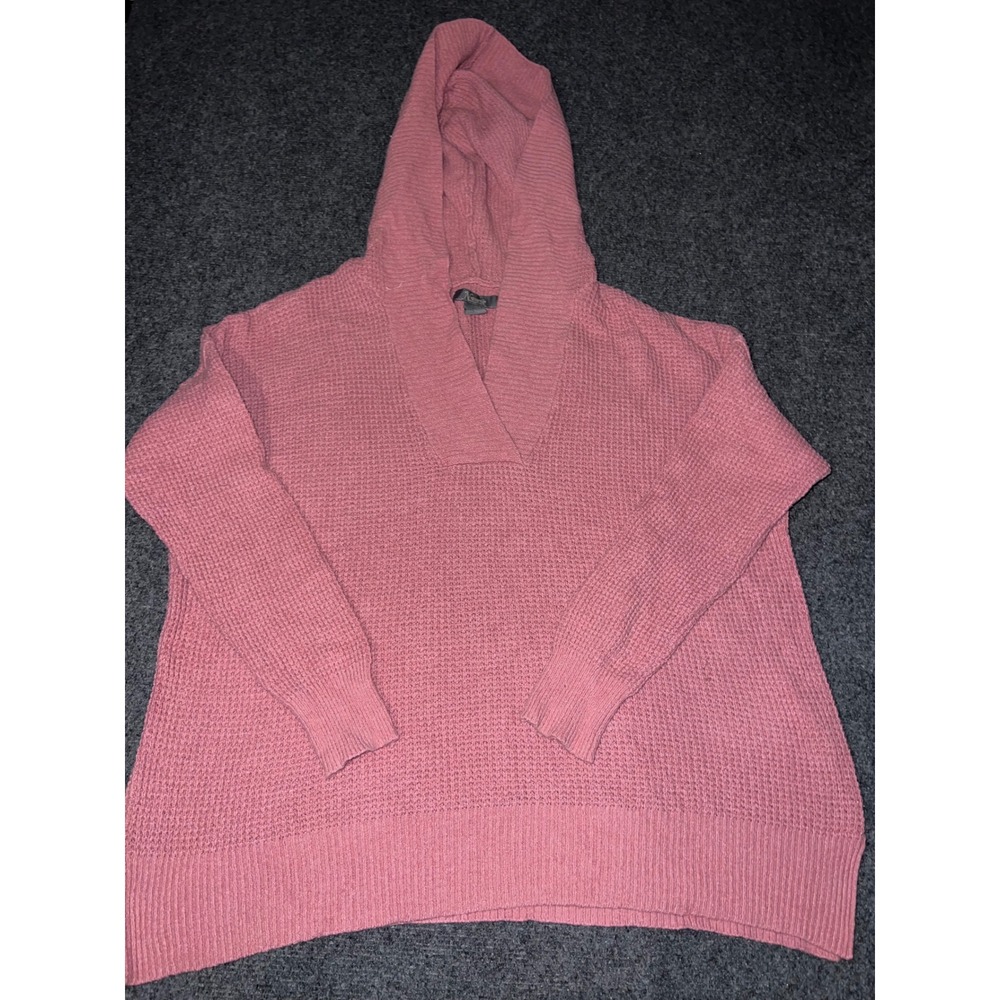 Natural Reflections Pink Waffle Knit Hooded Sweater Womens Small Pullover
